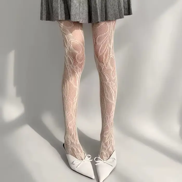 1/2 Pcs Collants en dentelle française ajourée à motif floral