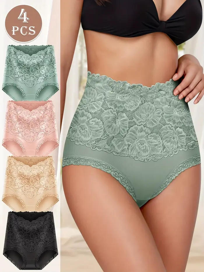 4 pièces culottes taille haute dames motif Jacquard Sexy dentelle hanche levage et mise en forme de