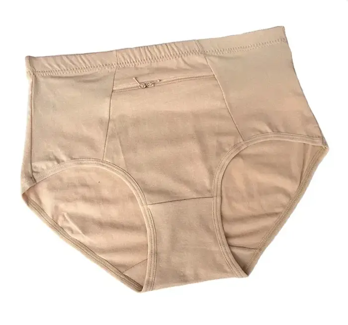 Femmes poche culottes grande taille sous-vêtements femme coton slips solide fermeture éclair Lingerie