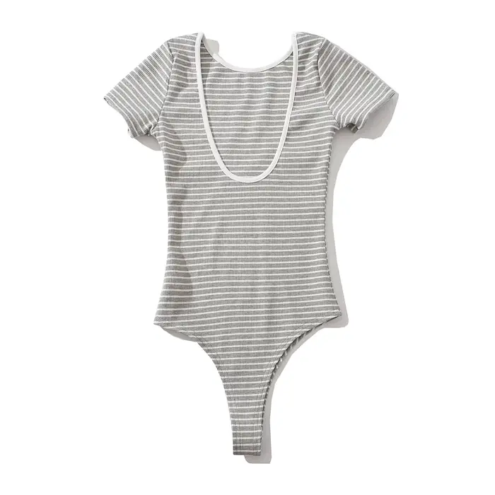 Body à rayures noires et blanches pour femmes, lingerie sexy, manches courtes, mode, médicaments, mo