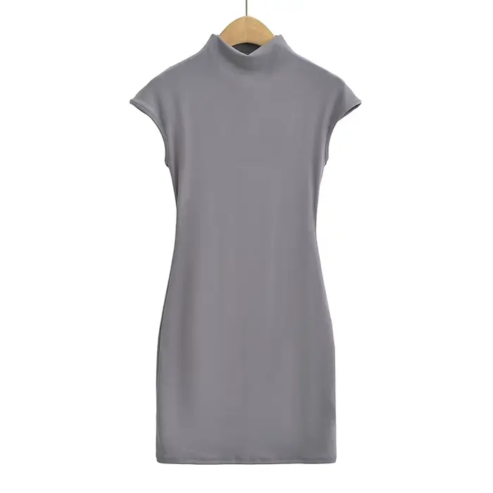 Mini-robes tricotées pour femmes, vêtements vintage sexy, robes noires, manches courtes, col roulé, 