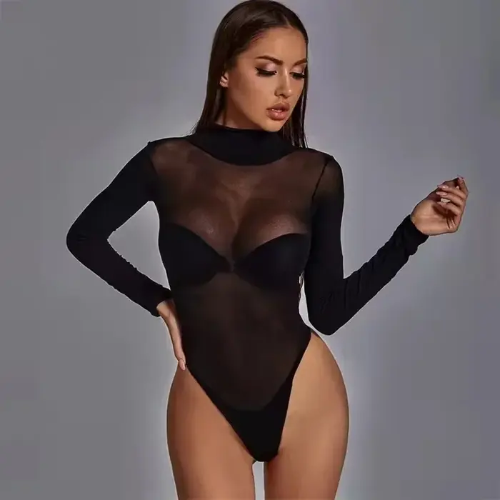 Body en maille transparente élastique