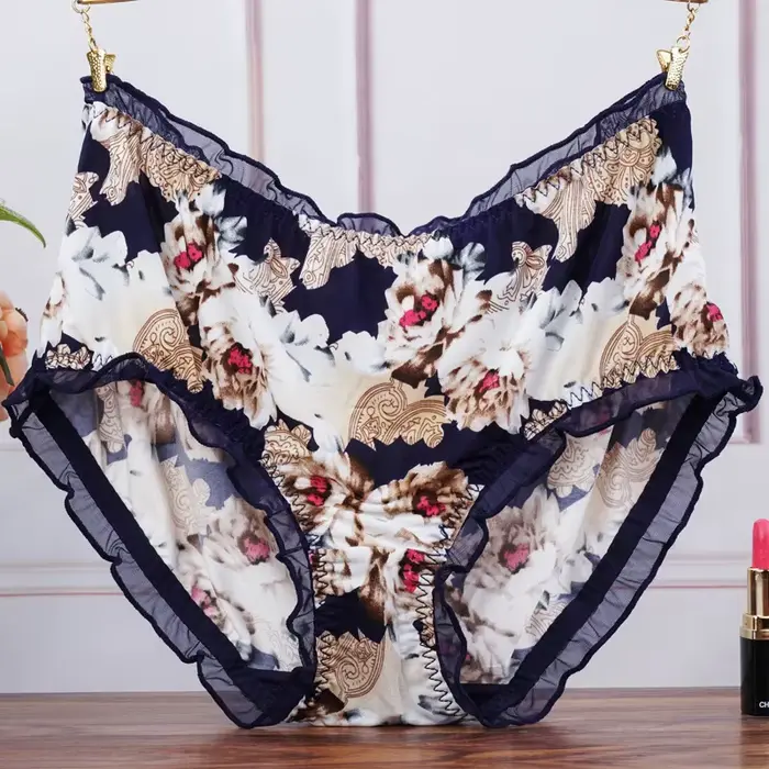 Grande taille taille moyenne femmes culottes mode impression slips sous-vêtements dames Sexy dentelle volants sans couture élastique caleçon Lingerie