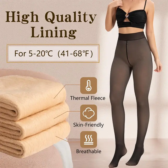 Collants noirs doublés en polaire pour femmes