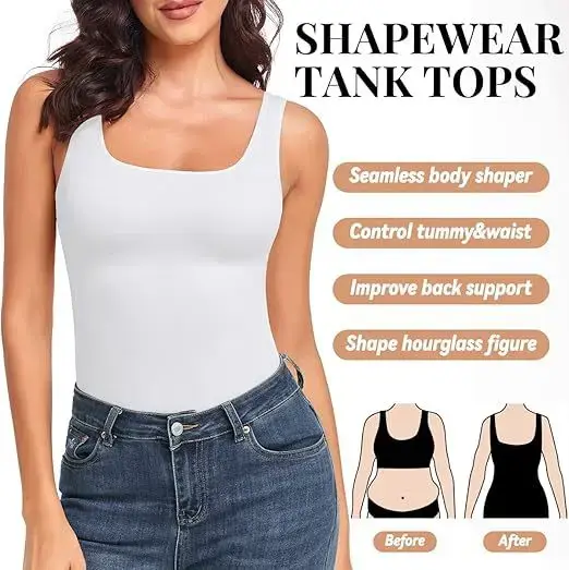 Shapewear ventre contrôle débardeur débardeurs de Compression pour les femmes col carré sans couture corps Shaper Camisole Cami hauts