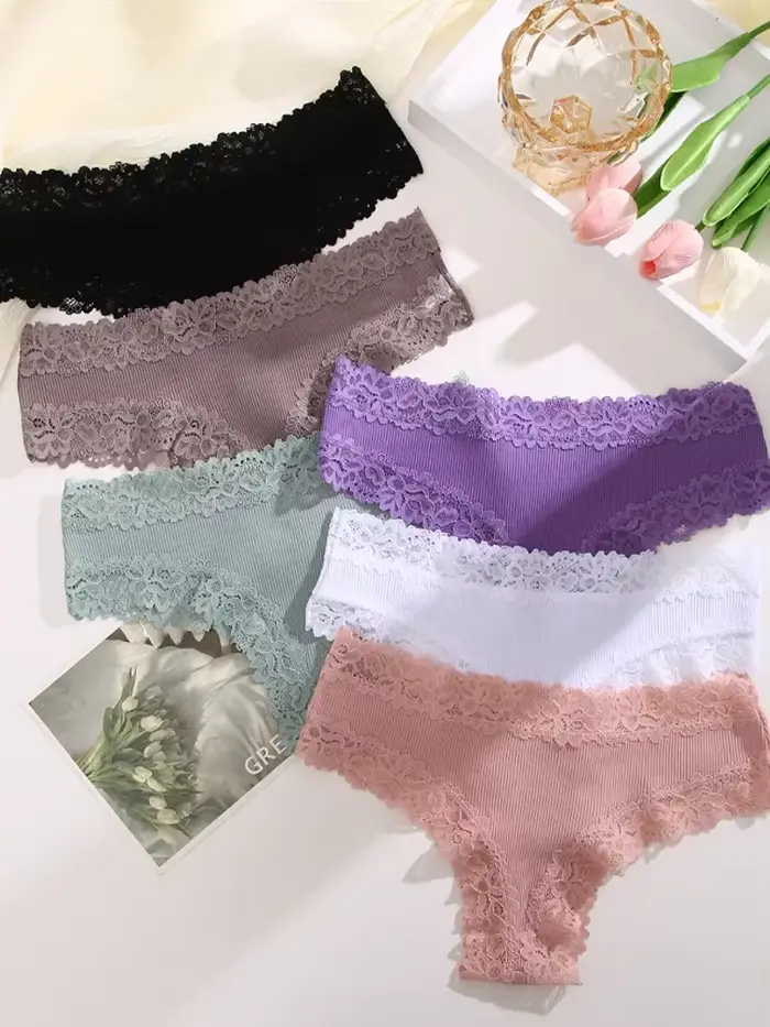 3 pièces/ensemble femmes coton dentelle culottes florale sous-vêtements intimes à la mode Patchwork