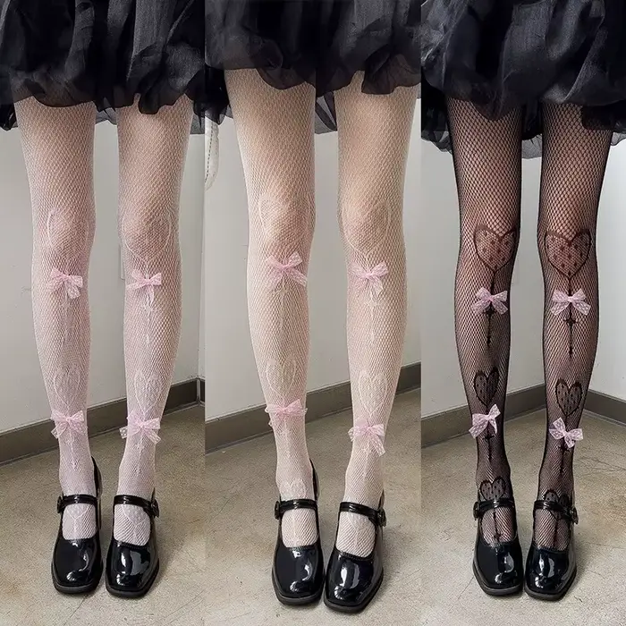 Collants en velours rose avec nœud brodé de perles
