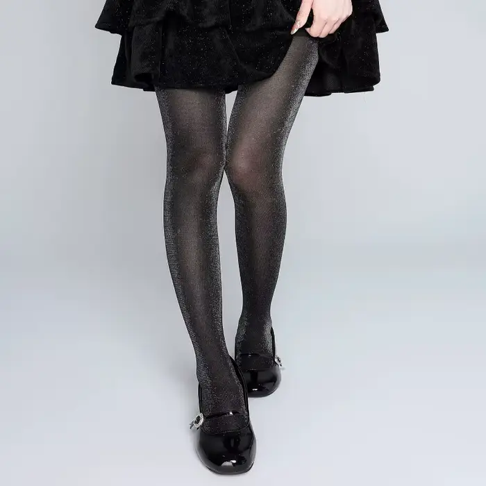 Collants scintillants effet lurex argenté 50D pour femme – Leggings métalliques brillants pour Halloween