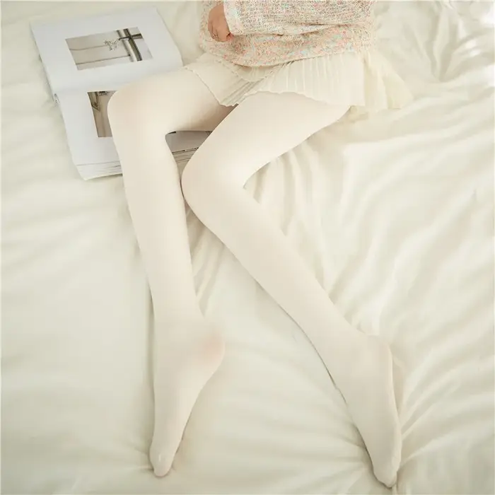 Bas Cuissardes en Velours Blanc Lait pour Femme