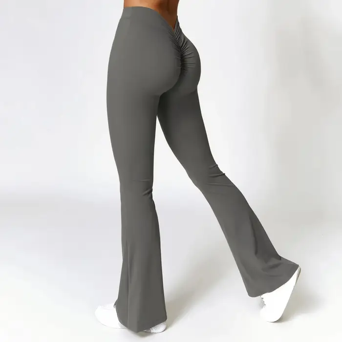 Pantalon évasé taille haute pour femme, leggings évasés, pantalon large, hanche en forme de V, yoga,