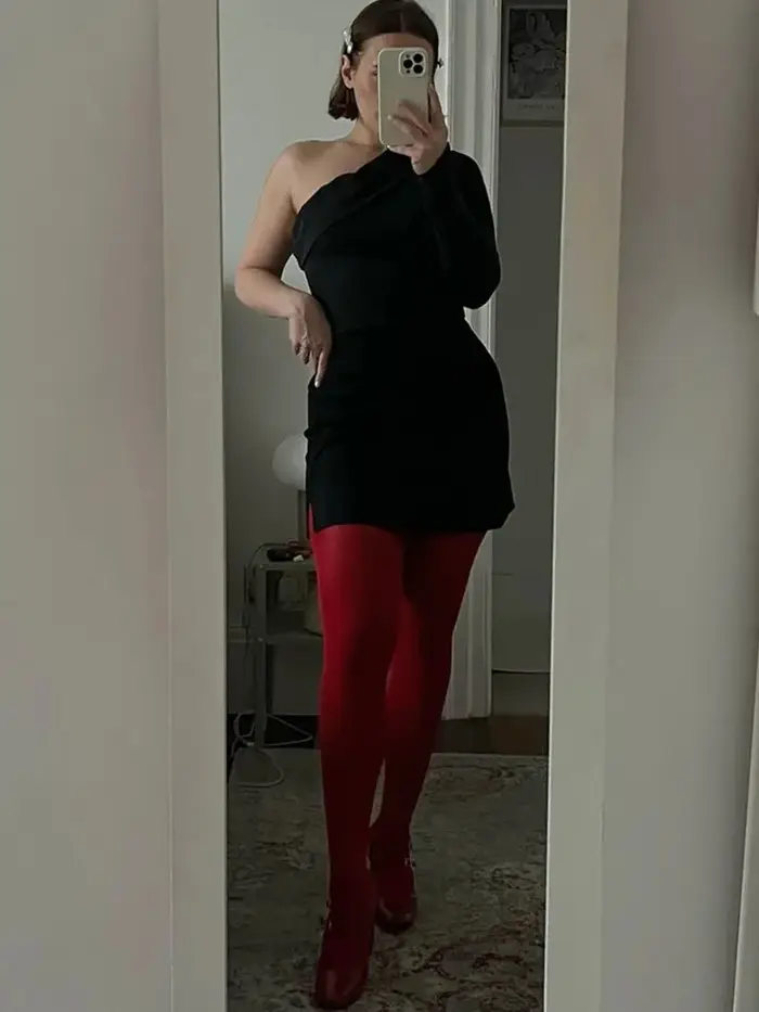 Collants anti-crochet en velours rouge chinois pour femmes