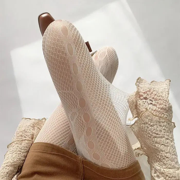Collants français romantiques en maille creuse pour femmes