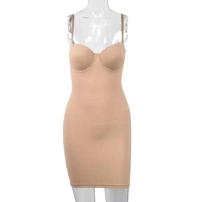 Minceur pleine longueur Shapewear glisse nue droite Tube robe corps Shaper femmes maigre sous les robes à armatures tasse noir