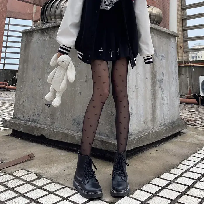 Collants en soie à pois sexy avec nœud/cœur, fins, pour femme, en nylon noir/blanc, pour boîte de nuit, bas de soirée féminins