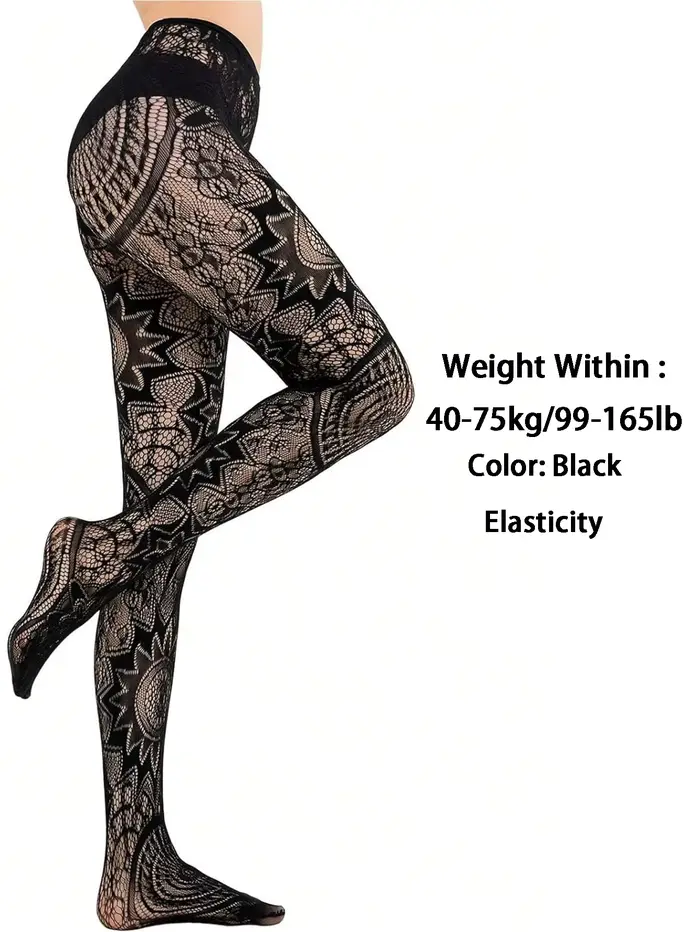 Collants noirs sexy en jacquard résille à trous pour femmes