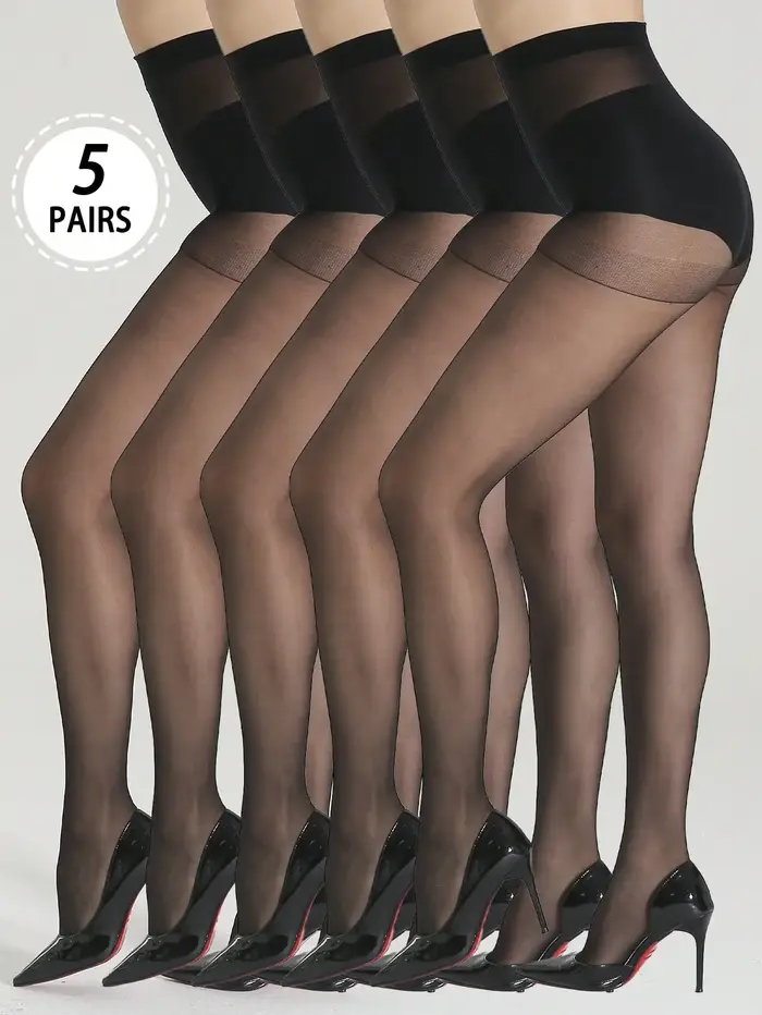 5 paires de collants transparents noirs basiques pour femmes