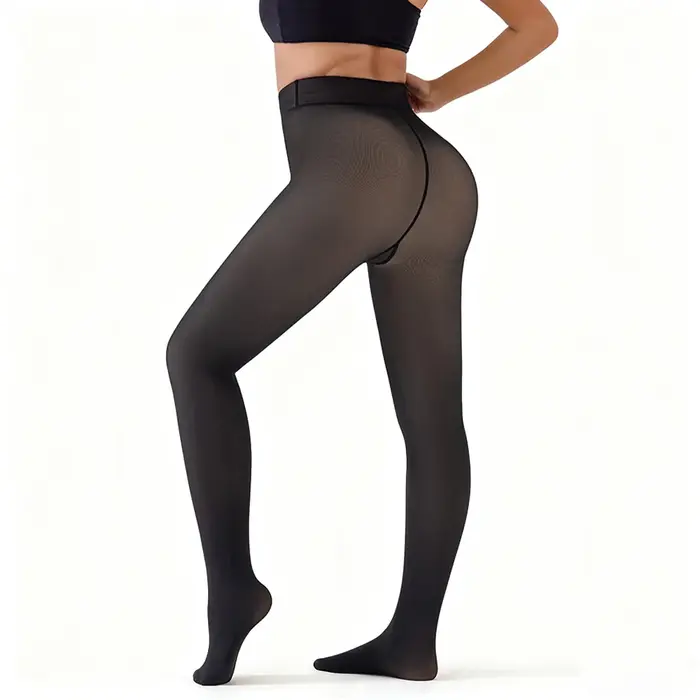 Collants noirs doublés en polaire pour femmes