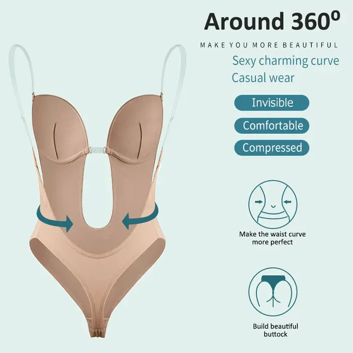 Body Shapewear col en v profond corps Shaper dos nu U plongeant string Shapers taille formateur femmes sangle transparente rembourré Push Up Corset