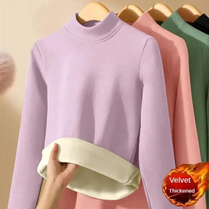 Femmes épaissir demi col roulé bas chemise Double face