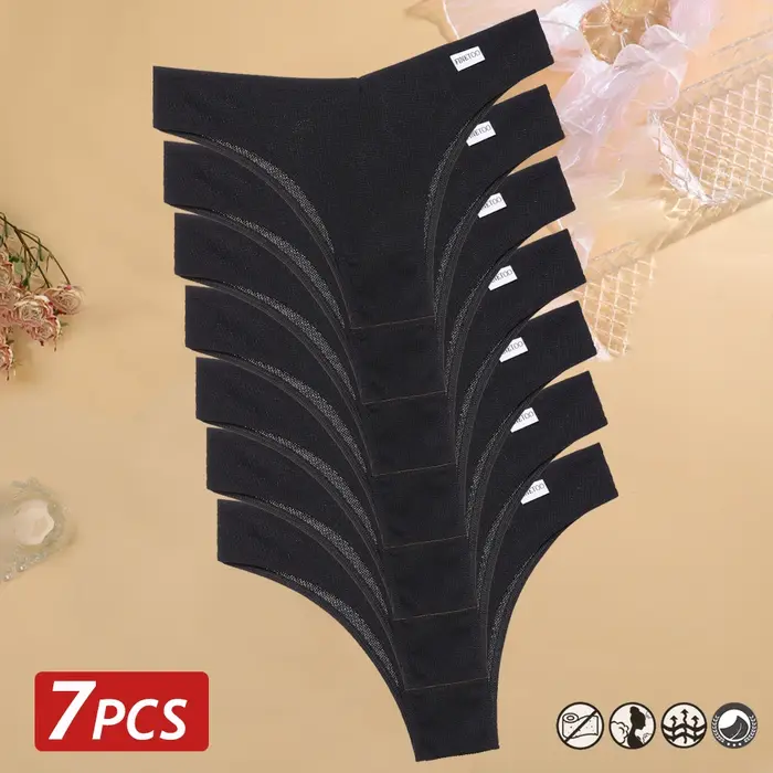 7 pièces/ensemble femmes gaufré coton culottes Sexy taille V culotte brésilienne femme respirant sous-vêtements doux solide Stretch Lingerie