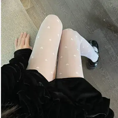 Collants en soie à pois sexy avec nœud/cœur, fins, pour femme, en nylon noir/blanc, pour boîte de nuit, bas de soirée féminins