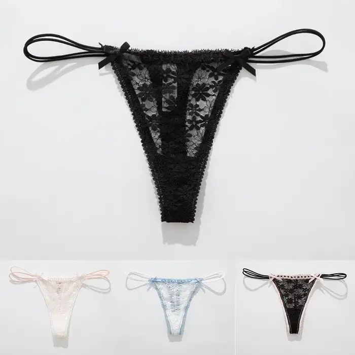 Culotte taille basse en dentelle avec nœud
