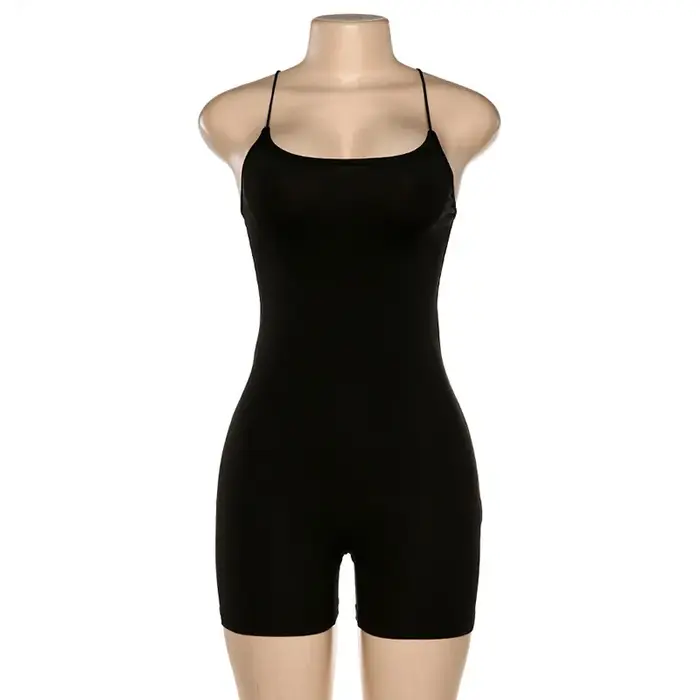 Noir slim Spaghetti sangle sans manches rue femme barboteuses bar club moulante body en combinaison