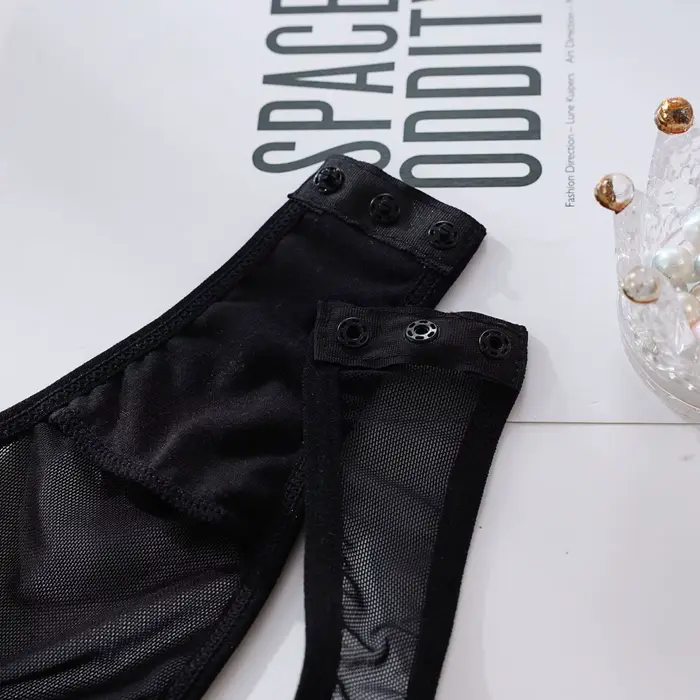 Ellolace Body moulant en dentelle Sexy transparent corps érotique avec gants jarretière tenue de boîte de nuit Sissy haut en maille sans entrejambe