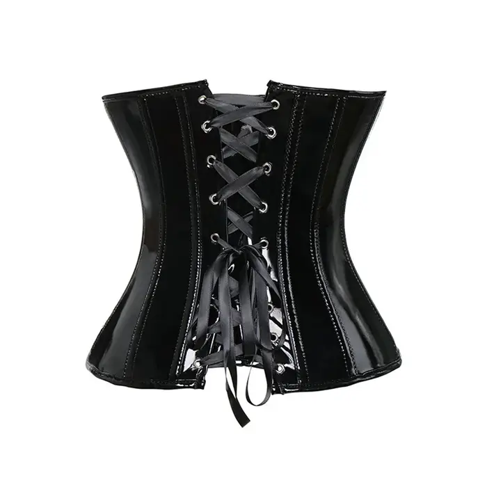 Rose PVC surbuste haut Corset femmes gothique Vintage Bustiers classique noir en cuir PU Corselet Sexy Clubwear