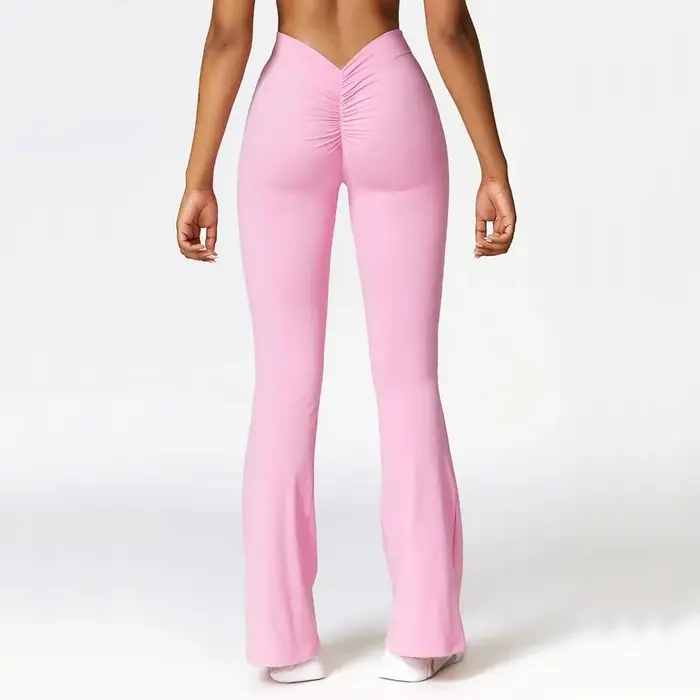 Pantalon évasé taille haute pour femme, leggings évasés, pantalon large, hanche en forme de V, yoga,