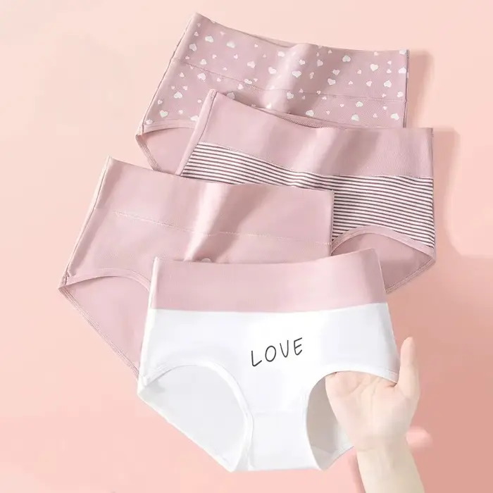 4 pièces culottes pour femmes taille haute sous-vêtements mode imprimé filles slips respirant coton culotte grande