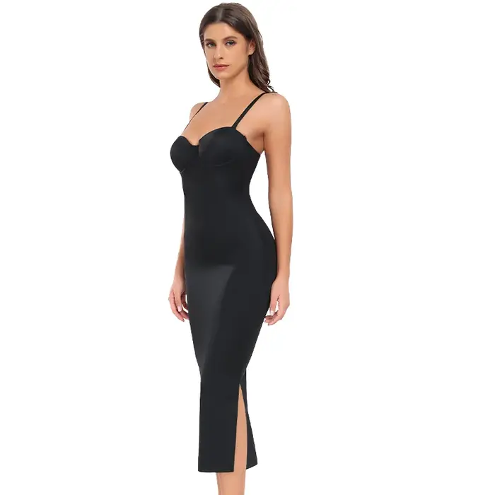 Minceur pleine longueur Shapewear glisse nue droite Tube robe corps Shaper femmes maigre sous les robes à armatures tasse noir