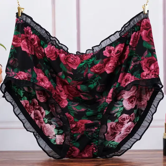 Grande taille taille moyenne femmes culottes mode impression slips sous-vêtements dames Sexy dentelle volants sans couture élastique caleçon Lingerie