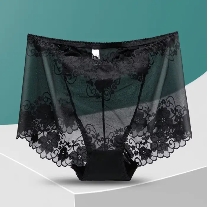Grande taille taille haute culottes femmes sous-vêtements Sexy dentelle slips transparents grande cu