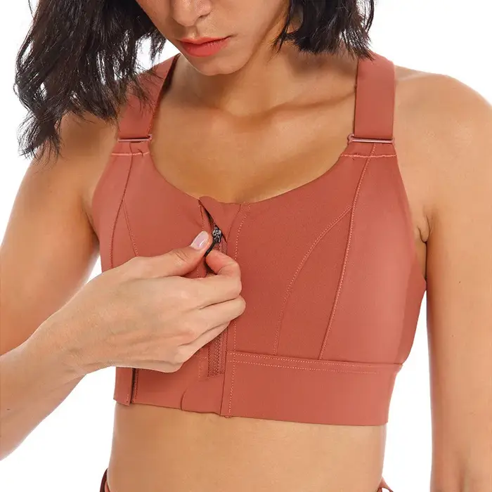 Soutien-gorge de sport pour femme, collant, haut court, yoga, fermeture éclair frontale, grande tail