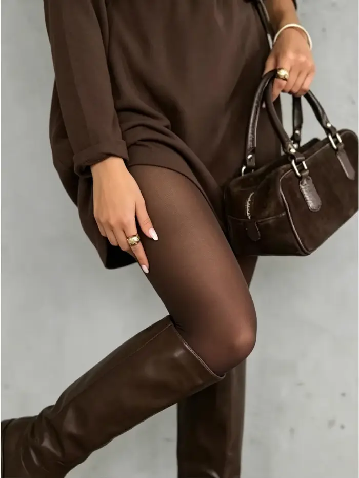 Collants opaques marron café pour femmes