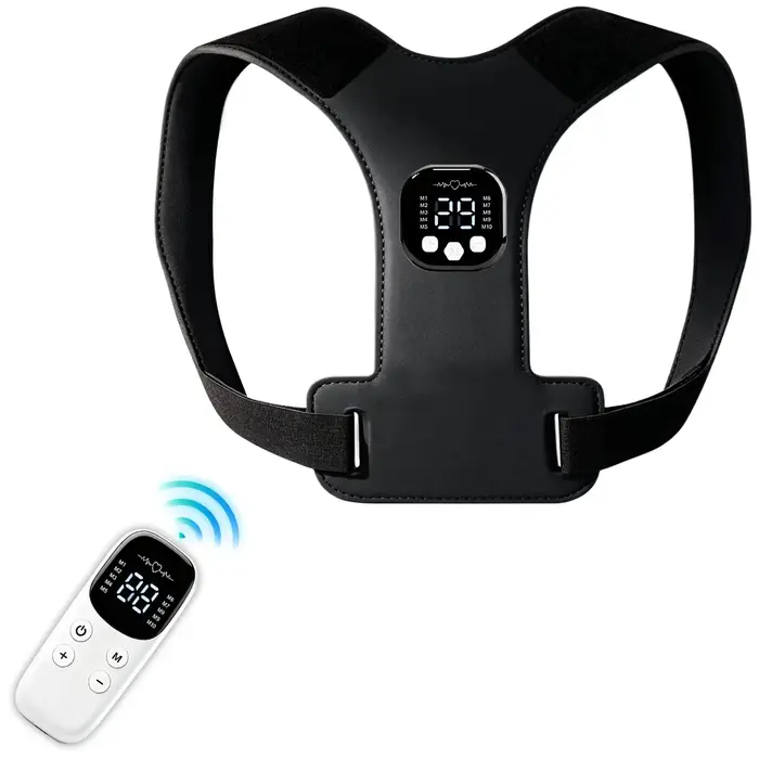 Ceinture Correctrice de Posture avec Stimulateur Musculaire EMS et Masseur Dorsal - Soulagement Ajustable de la Douleur à l'Épaule pour le Bureau et la Maison