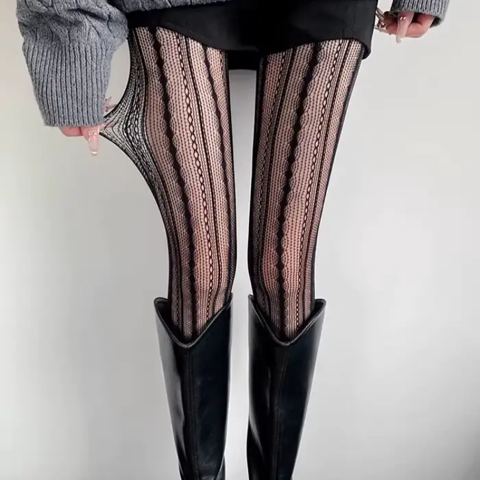 Nouvelles collants résille longs pour femme, style uniforme JK, fins d'été, ajourés à rayures vertic
