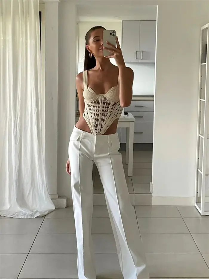 TARUXY-Corset en arête de poisson pour femme, crocheté à la taille, haut court en Y, glacé, sexy, fi