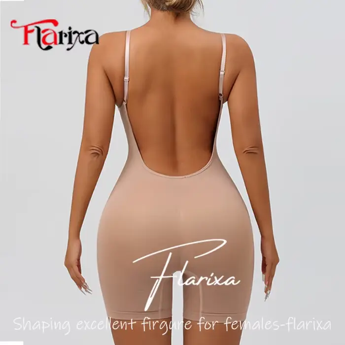 Flarixa Body gainant pour femme, effet ventre plat, dos nu, rehausseur de fesses, amincissant, corse