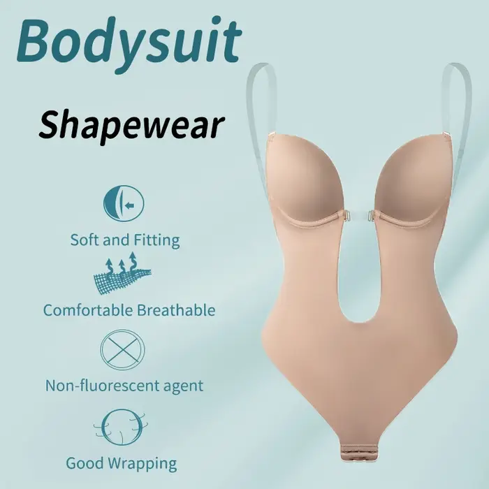 Body Shapewear col en v profond corps Shaper dos nu U plongeant string Shapers taille formateur femmes sangle transparente rembourré Push Up Corset