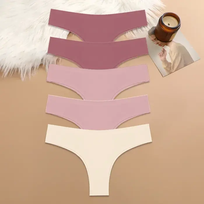 5 pièces Sexy sans couture culotte brésilienne pour femmes string femme taille basse couleur unie slips confortable