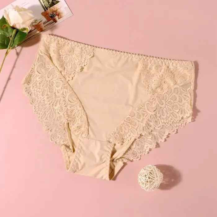 BEAUWEAR-Culotte en dentelle unie pour femme, sous-vêtement respirant, grande taille, 0XL, 1XL, 2XL,