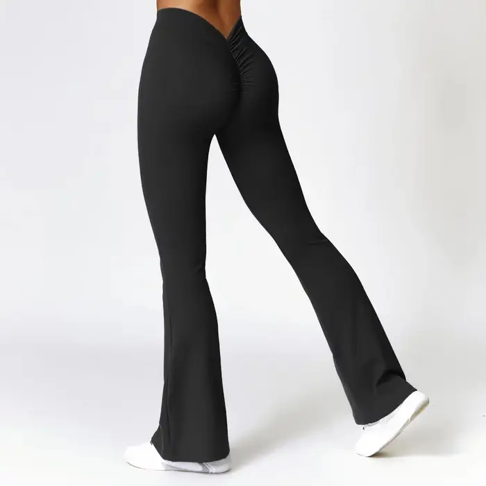 Pantalon évasé taille haute pour femme, leggings évasés, pantalon large, hanche en forme de V, yoga,