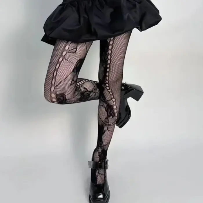 Collants français romantiques en maille creuse pour femmes