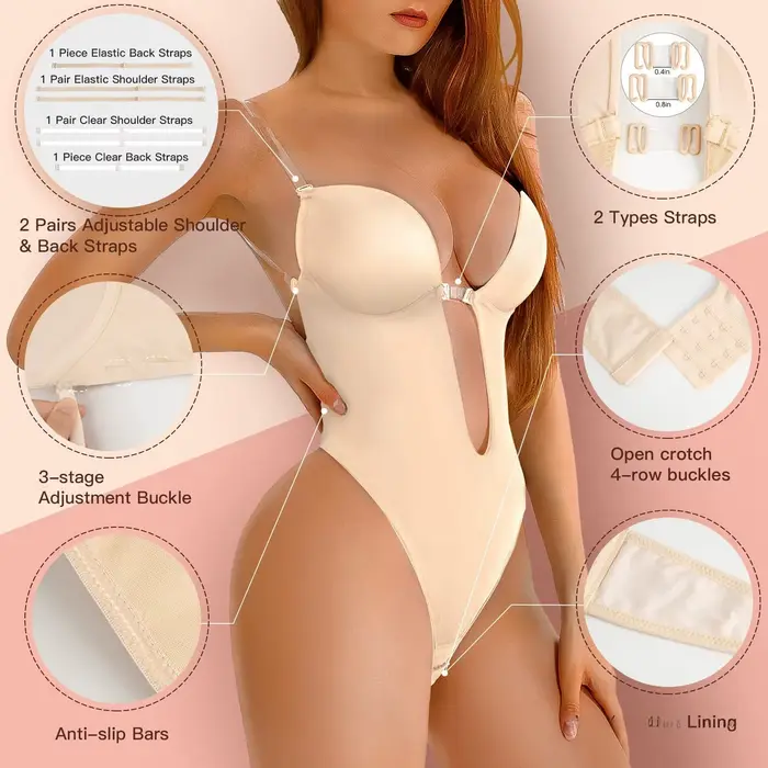 Sexy dos nu profond V plongeant Shapewear body Invisible sans bretelles Bralette sculptant froncé sangle