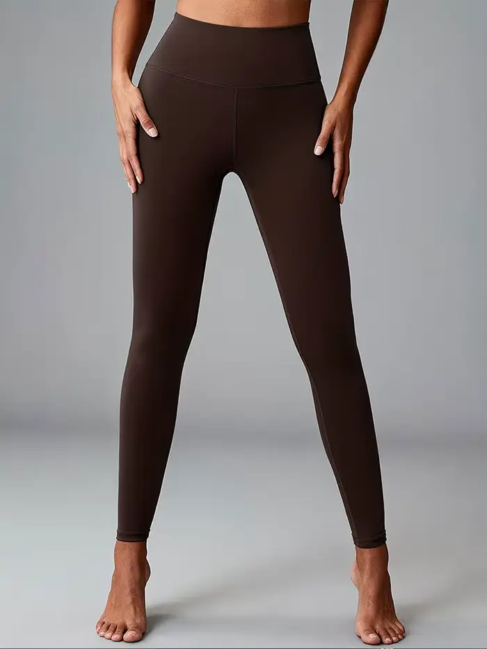 Leggings de yoga marron pour femme, taille haute, effet seconde peau, rehausseur de fessiers, pantal