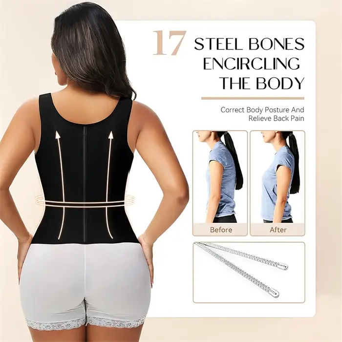 Shapewear femmes colombien Fajas taille formateur ventre contrôle gilet corps Shaper 17 os en acier 3 rangées crochets fermeture éclair sangle réglable