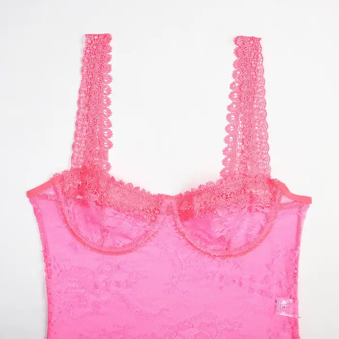 Body en dentelle transparente femmes broderie florale Transparent Teddy Lingerie une pièce corps