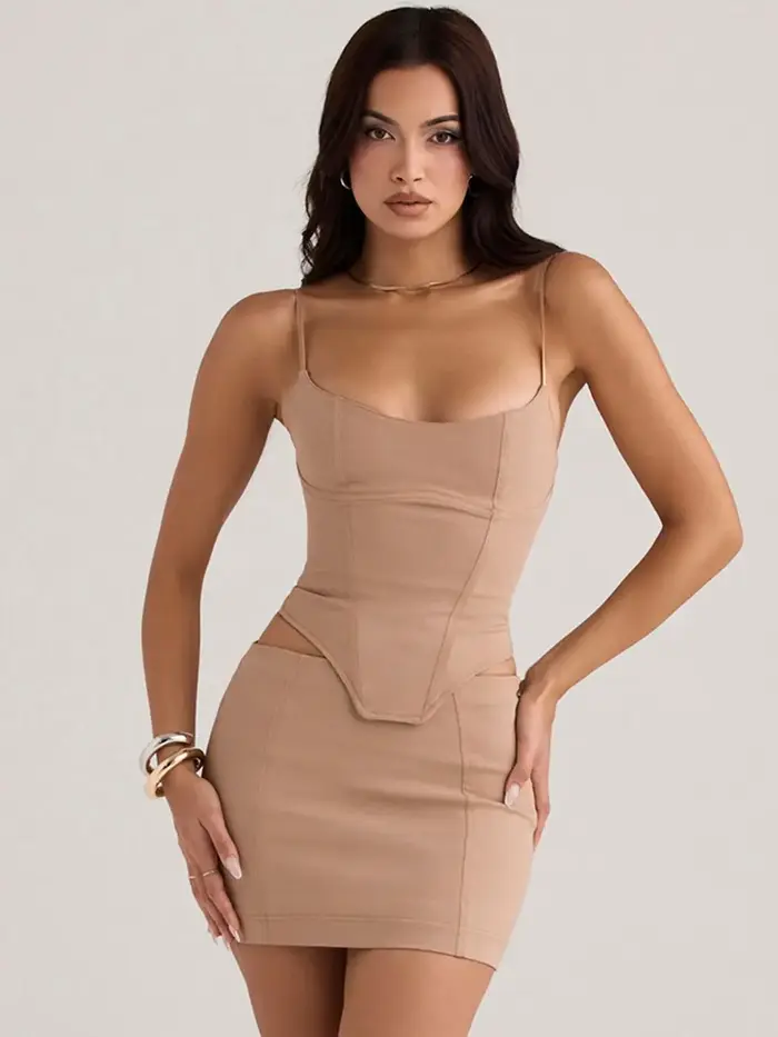 Hashupha-Corset bandage imbibé pour femme, haut court et mini jupe, tenue de soirée club, batterie s
